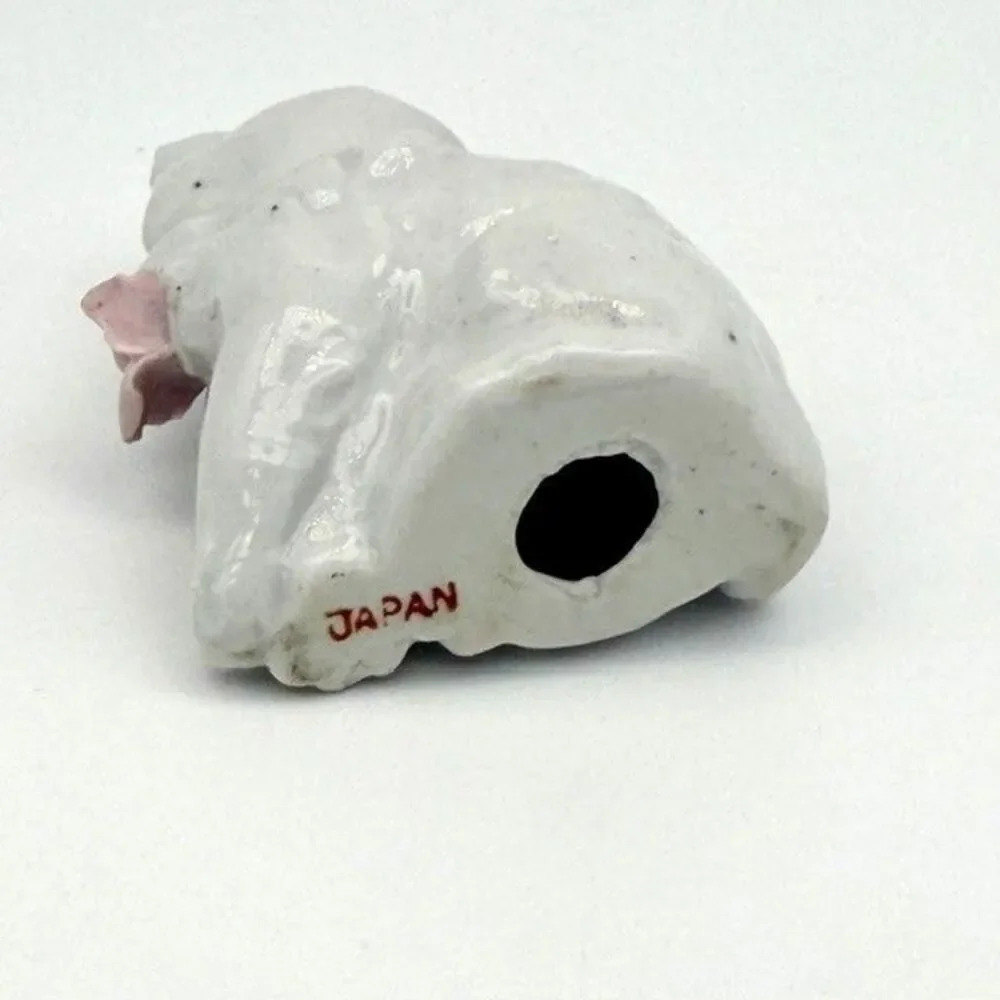 Set of 2 Porcelain White Persian Cat Figurines Pink Rose Gold Trim Japan 2